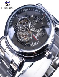 Forsining Steampunk Black Silver Mechanical Watches for Men Silver Stainless Steel Luminous Hands Design Sport Clock Male8518191