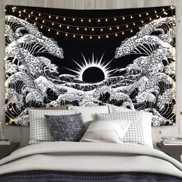 Tapestries Great Wave Tapestry Sunset Ocean Black And White Wall Hanging For Room