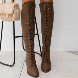 Boots Women Thigh High Lace Up Heels Over The Knee Long Autumn Winter Cross Strappy Platform Punk Ladies Shoes5455389