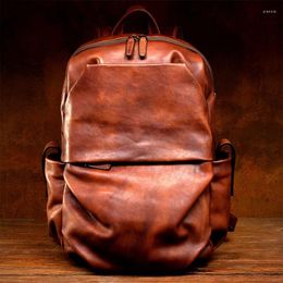 Backpack Genuine Leather Men Travel Shoulder Bag Full Soft Large Capacity Laptop Backpacks First Layer Cowhide Bags