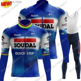 Cycling Jersey Sets Soudal Quick Step Team Winter 2024 Cycling Jersey Clothing Set Thermal Fece World Champion Long Seve Pants Bib Bike Suit MTB L48