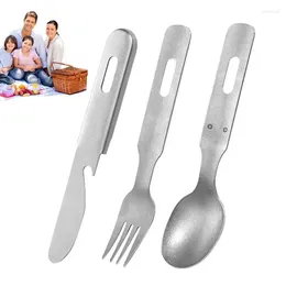 Dinnerware Sets Stainless Steel Cutlery Set Three-Piece Flatware Kit Matte Texture Accessory For Hiking Lunch Picnic Camping And