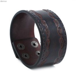 Other Bracelets Modyle New Vintage Leather Jewellery Punk Brown Braided Leather Bracelet for Men Wide Couple Men Bracelet Fashion Bangles GiftsL240415