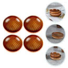 Plates 4 Pcs Flatware Serving Dishes Sashimi Sauce Cups Bowls Wooden Small Mini Round Shaped Plate