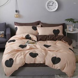 Bedding Sets Sesom Love Four-Piece Washed Cotton Bed Sheet Quilt Cover Simple Style Skin-Friendly Bare Sleeping Supplies