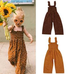 Overalls Focusnorm 1-6y Kinder Mädchen Mädchen Sommer-Halt-Jumpsuit ärmellose Polka Dot Rüschen Lange Hosen Overalls T240415