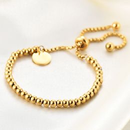European and American new ins18K gold stainless steel simple and fashionable round tag adjustable bead lettering bracelet wholesale