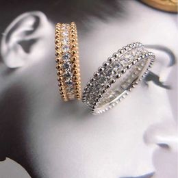 Designer VAN Kaleidoscope beaded full diamond ring womens V gold thickness 18K version exquisite shining star male and female rings