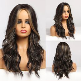2024 High Quality 24 Inches Center Parting Long Wigs Hot Sale Brown Big Wavy Hair Wholesale Europe America Fashion Permed Dyed Rose Net Curly Wig