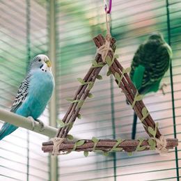 Other Bird Supplies Natural Wooden Swings Toy Cockatiels Perches Hanging Swing Parakeets Resting Platform Stand Chew Birdcage Accessories