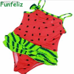 One-Pieces Toddler girl swimwear baby girl one-piece swimsuit watermelon print bathing suit for girls kids swimming suit 1-5 age Y240412Y240417LMIK