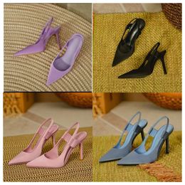 2024 Designer High heels women's slim heels silk blue pointed single shoes with a back strap and skirt and women's sandals with a wrapped head