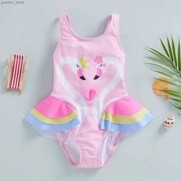Jednoczęściowe 18M-6t Summer Childrens Girls Swimsuit Cartoon Seahorse Print bez rękawów bez pleców kostium kąpielowego stroju stroju kąpielowego Y240412Y240417njmv