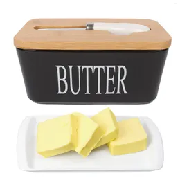 Plates Butter Dish With Bamboo Lid And Knife Large Keeper Container For Counter Airtight Holder Cover Kitchen