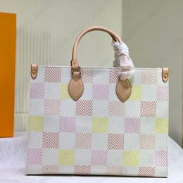 High quality 2024 Fashion Classic Bag Versatile Ontogo MM Handbag Women's Handbag Damier Giant Canvas Dip Dyed Pink Tone Tote Bag Shopping Bag