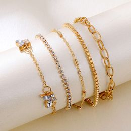 Han Decoration Boundary Butterfly Copper with Diamond Claw Chain Handmade Multi Layered 5-piece Bracelet Combination Set