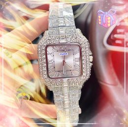 Shiny starry Iced Out Hip Hop big size Lovers watches men quartz battery movement clock diamonds ring good nice looking square tank dial automatic date wristwatch