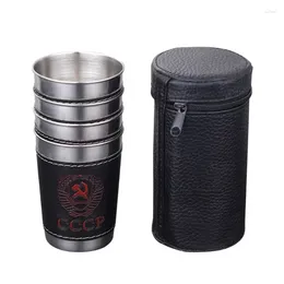 Storage Bottles Stainless Steel Wine Glass Water Cup 4 Sets/ Set With Leather Case To Facilitate Carrying Outdoor Special Camping Drink