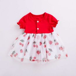 Summer Nuovo 2024 vestiti per bambini Girl Baby Fashible Piccolo e fresco Abito a limone ciliegia di ciliegia