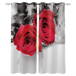 Curtain Red Rose Flower Window Living Room Curtains Floral Design For Kids Bedroom Treatment Drapes