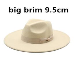 95cm Large Brim Wool Felt Fedora Hats With Bow Belts Women Men Big Simple Classic Jazz Caps Solid Color Formal Dress Church Cap2000332