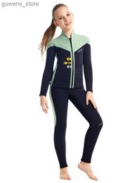 One-Pieces Neoprene Wetsuit for Girls and Boys 2mm Surfing Swimsuit Two Pieces Kids Freediving Diving Suits Keep Warm Y240412Y2404175M6X