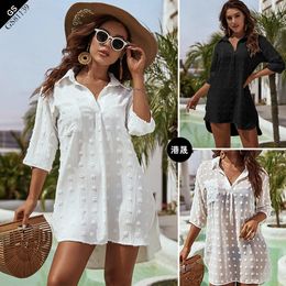 Cross-border European and American women's dresses 2024 new pullover solid Colour loose soft women's shirt cool and breathable dress