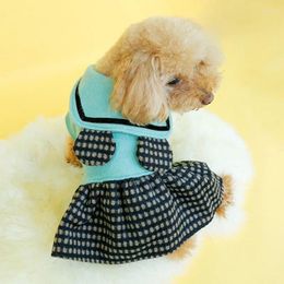 Dog Apparel Clothes Winter Pet Supplies Clothing Bear Ears Plaid Skirt Cat Thick Spring And Autumn Costumes For Small Dogs