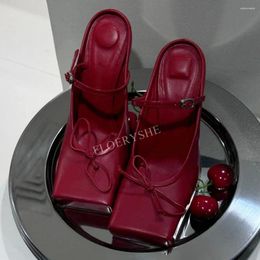 Slippers Summer Red Stiletto Bow Arrival Solid Women Thin High Heel Party Slip-on Buckle Dress Pumps For