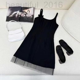 Basic & Casual Dresses designer Nanyou Zhi 2024 Early Spring New Western Elegant Bow Spliced Mesh Slim Hanging Strap Dress 7GR2