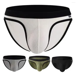 Underpants Men Summer Briefs Low-rise Elastic Waistband Colour Block Ribbed Panties U-convex Sexy Underwear Moisture-wicking