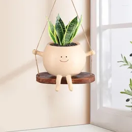 Vases Creative Swing Face Planter Flower Pot Wall Resin Smiling Hanging Head Garden Decoration