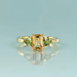 Cluster Rings GEM'S BEAUTY 14K Gold Filled 925 Silver Natural Emerald Cut Citrine For Women Petite Three-Stone Heart Peridot DIY