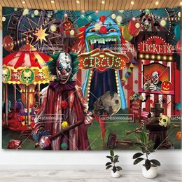 Tapestries Horror Circus Halloween Pography Backdrops Wall Hanging Tapestry Aesthetic Decoration Evil Art Posters Home And Garden Flags