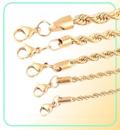 High Quality Gold Plated Rope Chain Stainless Steel Necklace For Women Men Golden Fashion ed Rope Chains Jewelry Gift 2 3 4 51114815