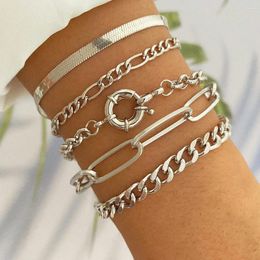 Link Bracelets Gold Color Silver Charm Bracelet Bangles For Women Punk Curb Cuban Chain Set Boho Fashion Jewelry Gifts