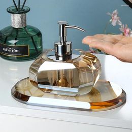 Liquid Soap Dispenser Luxury Three-dimensional Amber Glass Lotion Bottle Tray Bathroom Accessories Press Shampoo Moisture Bottling Set