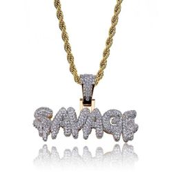 Men Iced Out SAVAGE Letters Pendant Necklace Gold Colour Plated Micro Pave Cubic Zircon Hip Hop Jewelry6763618