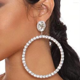 Hoop Earrings Lady Shiny Rhinestone Crystal Big Large Circle Round Ear Charming Statement Hoops Party Gift 90MM