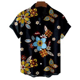 3d Printed Hawaiian Flower Dress Blouse For Men Fashion Beach Holiday Street Man Clothing Retro Vintage Harajuku Social Slim Fit 240415