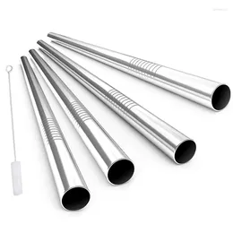 Drinking Straws Reusable Boba With Cleaning Brush 4Pcs Extra Wide Stainless Steel Metal Bubble Tea Straw For Smoothie MilkShakes