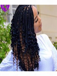 Whole full density natural short curly wig ombre brown Colour Braided Box Braids Synthetic Lace Front Wigs with Curly Tips39942965853770