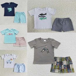 Clothing Sets Wholesale Rts Boys Embroidery Fishing Short Sleeve Shorts Suit Western Boutique Outfits For Baby Girls Clothes Kids Set