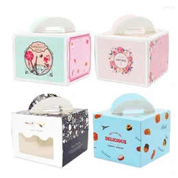 Gift Wrap 5pcs 4 Inch Cheese Cake Box Packaging Window Handle Birthday Boxes Wedding Holiday Home Party Favors Business