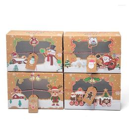 Gift Wrap 16Pcs Kraft Paper Candy Boxes Merry Christmas Cookie Box Clear Window Packaging Bag Party Favour Year Decoration