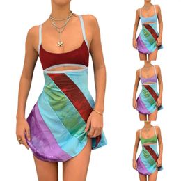 Womens Sexy Bodycon Print Semi-Sheer Sheath Mini Dress Sleeveless Backless Y2K E-Girl Party Streetwear 240412