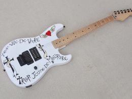 Guitar 6 Strings White Electric Guitar with Special Pattern Tremolo Bar Maple Fretboard Can be Customised