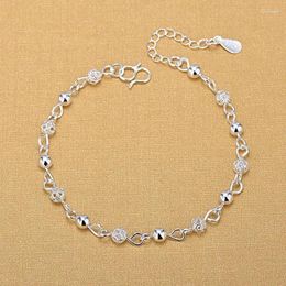 Charm Bracelets 925 Silver Plated Hollow Round Bead Bracelet For Women &Bangle Wedding Jewelry Party SL032