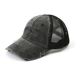 Ponytail baseball cap frayed washed mesh cap cap cross-border foreign trade ladies European and American hats