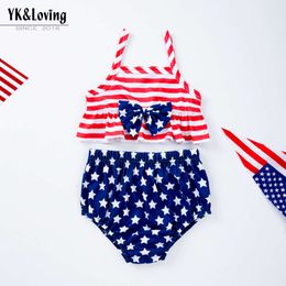 Independence Day Carnival Baby Costume Striped Sling Blue Star PP Pants Set Baby Party Dress